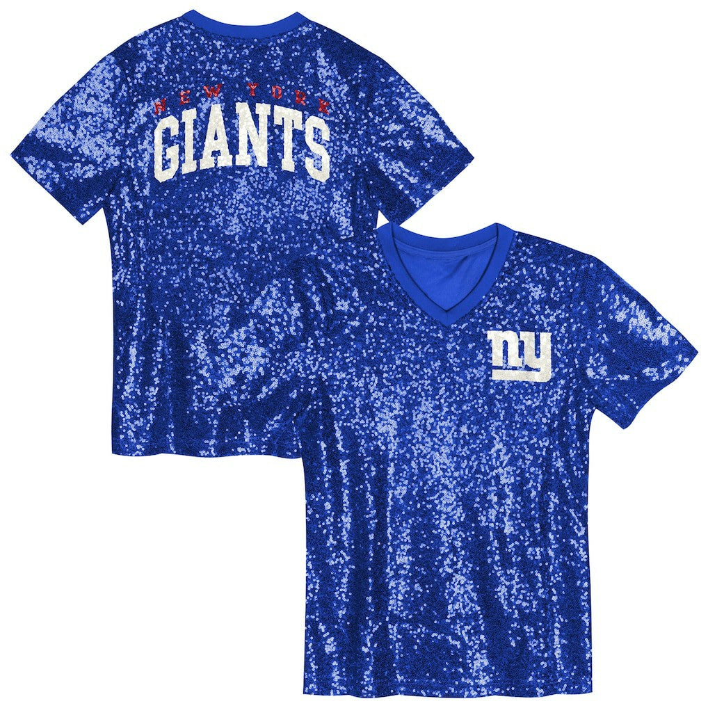 New York Giants Girls Youth Wordmark Sequin V-Neck Top | NFL Sale