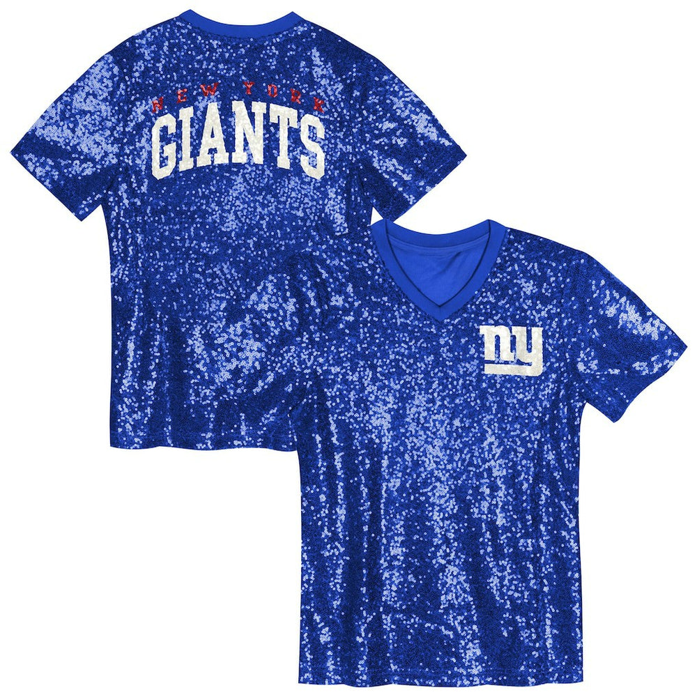 New York Giants Girls Youth Wordmark Sequin V-Neck Top | NFL Sale