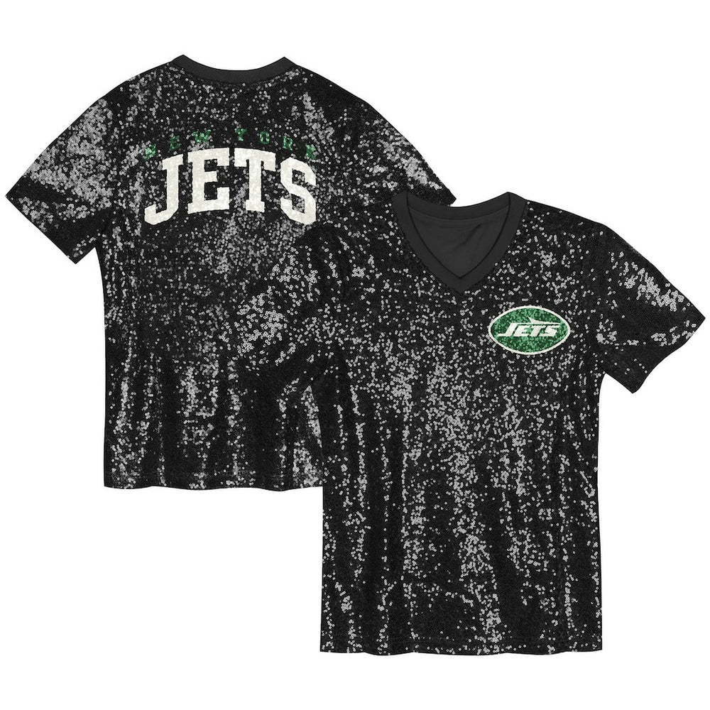 New York Jets Girls Youth Wordmark Sequin V-Neck Top | NFL Discount