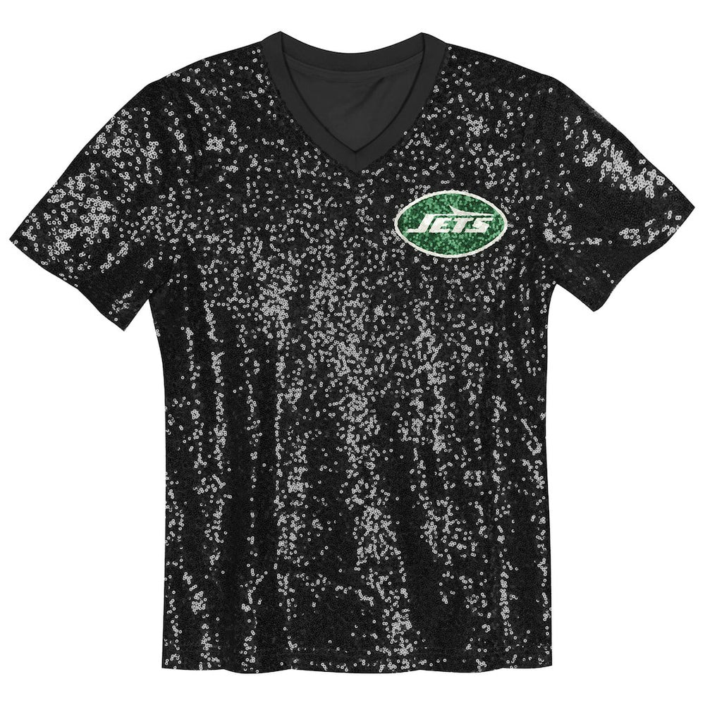 New York Jets Girls Youth Wordmark Sequin V-Neck Top | NFL Discount