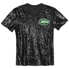 New York Jets Girls Youth Wordmark Sequin V-Neck Top | NFL Discount