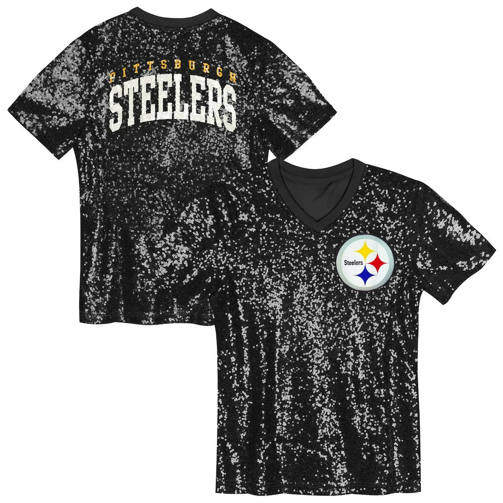 Pittsburgh Steelers Girls Youth Wordmark Sequin V-Neck Top | NFL Sale