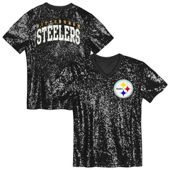 Pittsburgh Steelers Girls Youth Wordmark Sequin V-Neck Top | NFL Sale