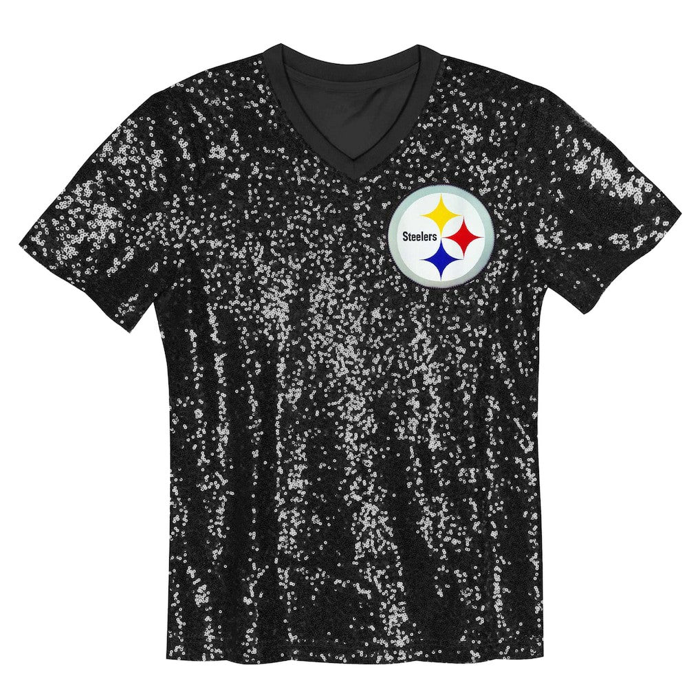 Pittsburgh Steelers Girls Youth Wordmark Sequin V-Neck Top | NFL Sale
