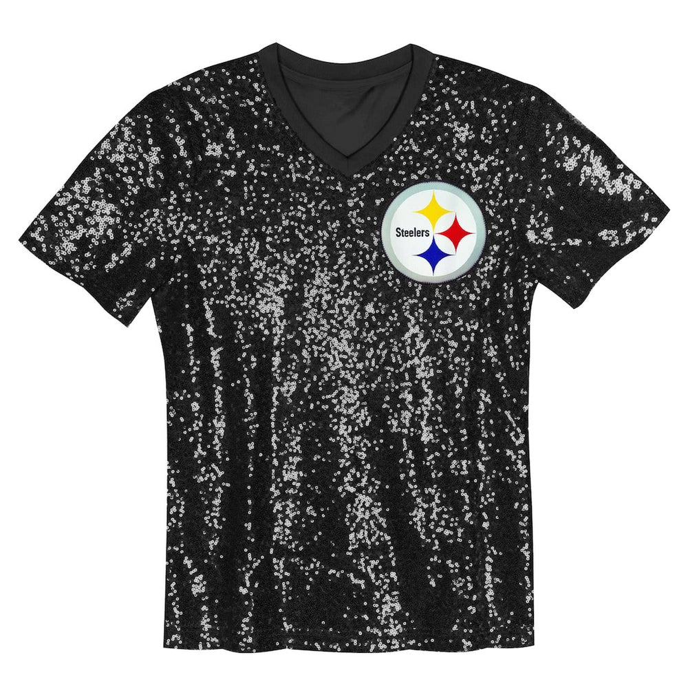Pittsburgh Steelers Girls Youth Wordmark Sequin V-Neck Top | NFL Sale
