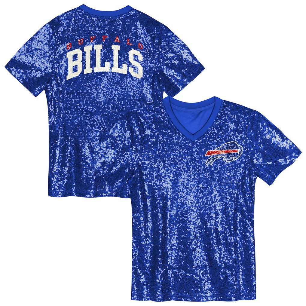 Buffalo Bills Girls Youth Wordmark Sequin V-Neck Top | NFL Near me