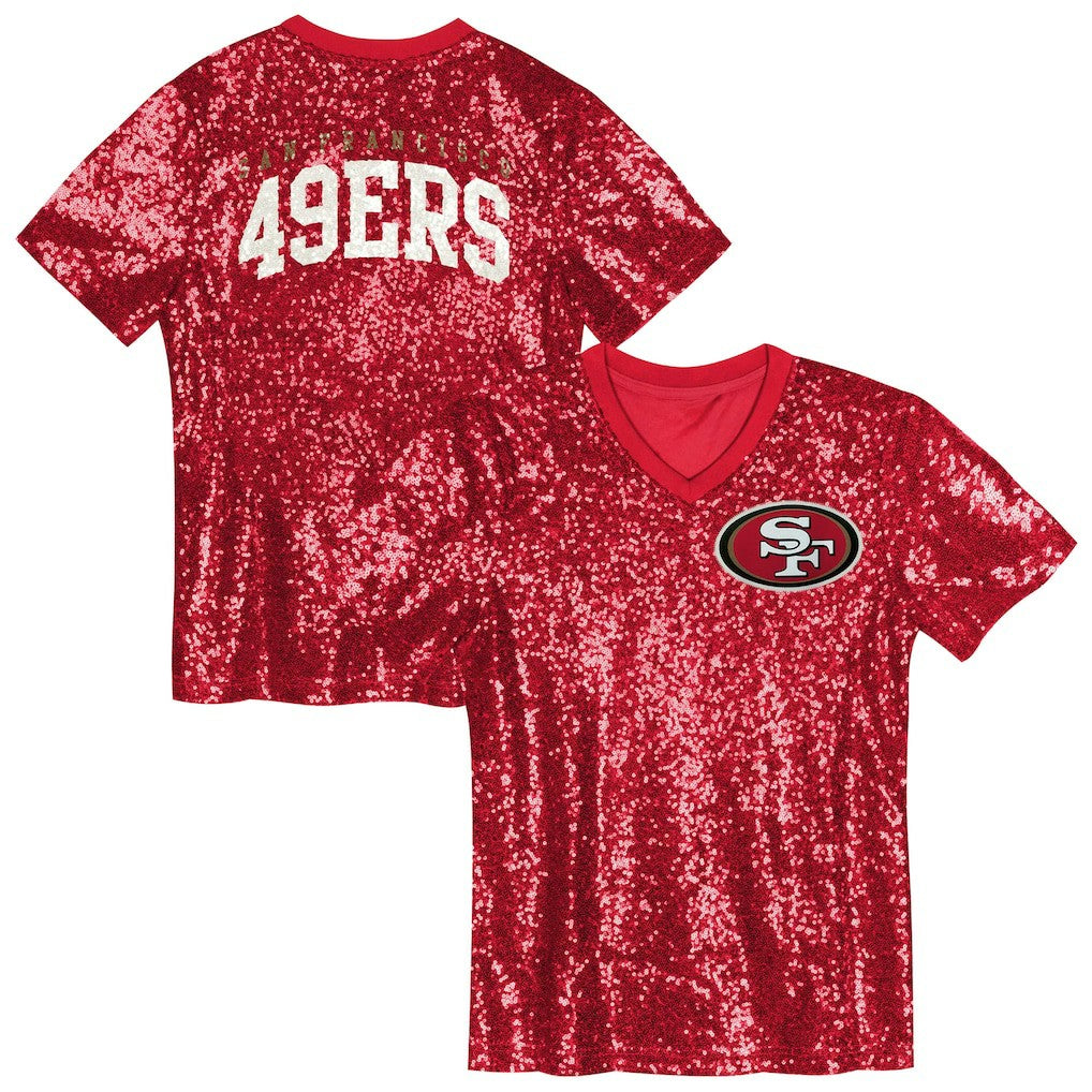 San Francisco 49ers Girls Youth Wordmark Sequin V-Neck Top | NFL Near me