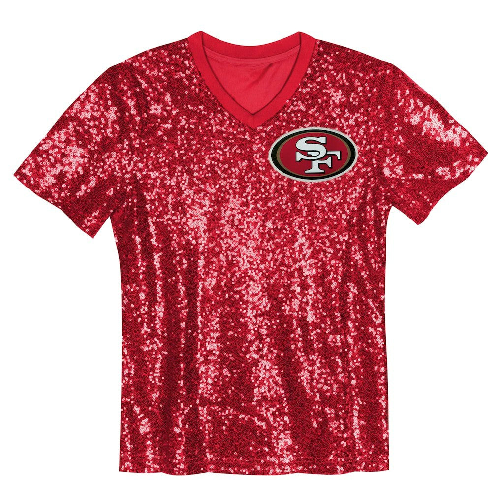 San Francisco 49ers Girls Youth Wordmark Sequin V-Neck Top | NFL Near me