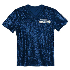 Seattle Seahawks Girls Youth Wordmark Sequin V-Neck Top | NFL US