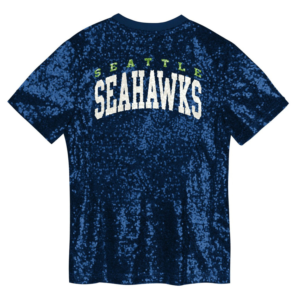 Seattle Seahawks Girls Youth Wordmark Sequin V-Neck Top | NFL US