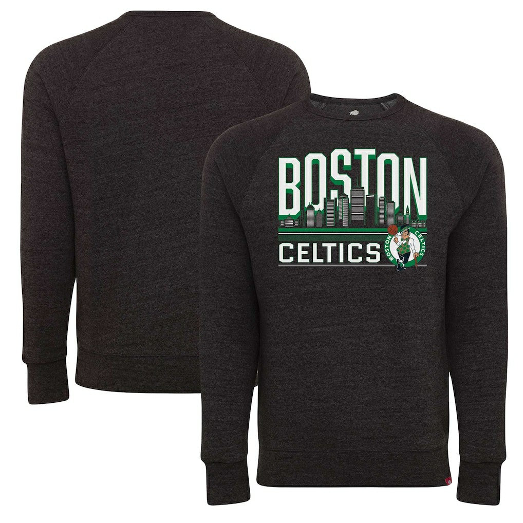 Heather Black Boston Celtics Sportiqe Unisex Harmon Super Soft Tri-Blend Raglan Pullover Sweatshirt | NBA