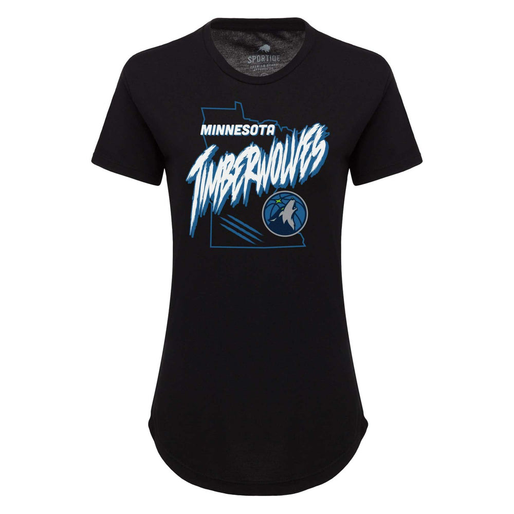 Black Minnesota Timberwolves Sportiqe Women's Phoebe Super Soft Tri-Blend T-Shirt | NBA