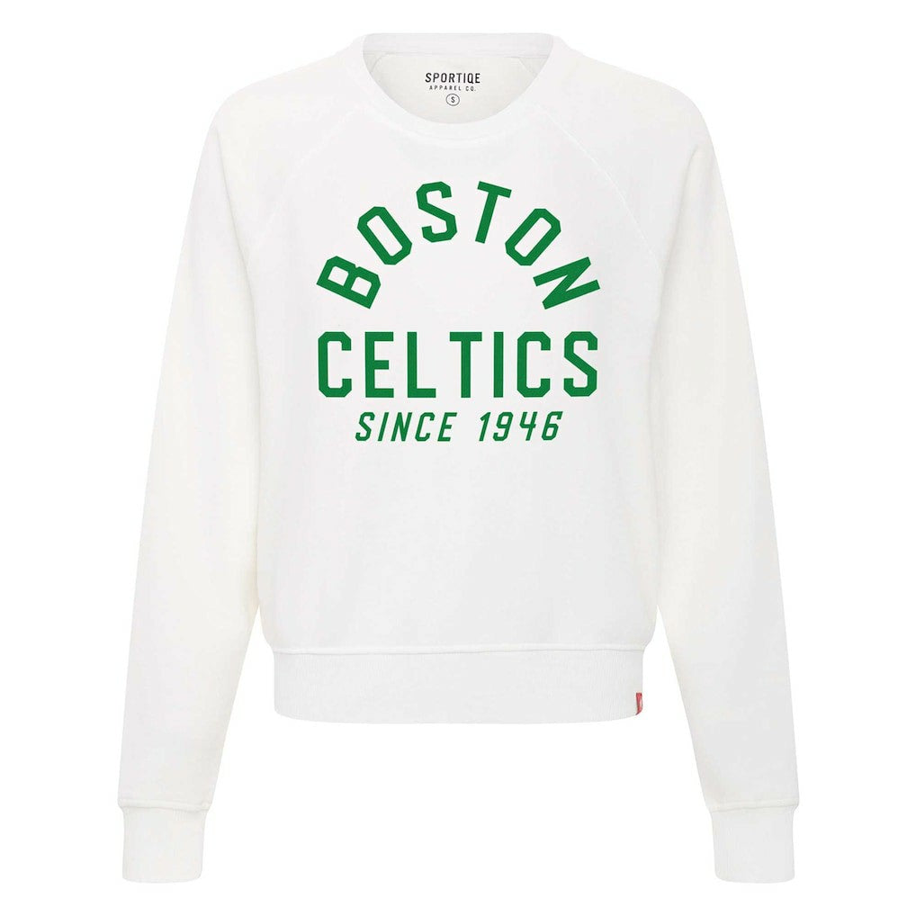 White Boston Celtics Sportiqe Women's Ashlyn Super Soft Raglan Pullover Sweatshirt | NBA
