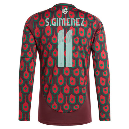 Santiago Giménez Mexico National Team 2024 Home Replica Player Long Sleeve Jersey for sale - Burgundy