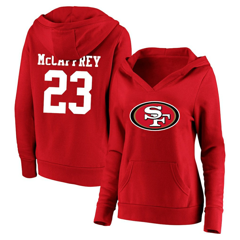 San Francisco 49ers Christian McCaffrey  Women's Plus Size Player Name & Number V-Neck Pullover Hoodie | NFL Discount