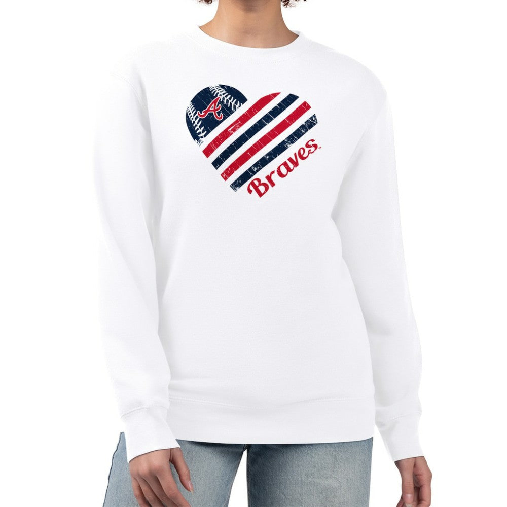 Atlanta Braves G-III 4Her by Carl Banks Women's Heart Logo Fleece Pullover Sweatshirt - MLB Pullover