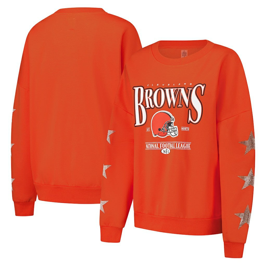 Cleveland Browns Gameday Couture Women's Rhinestone Star Sleeve Settle the Score Oversized Pullover Sweatshirt | NFL Hot