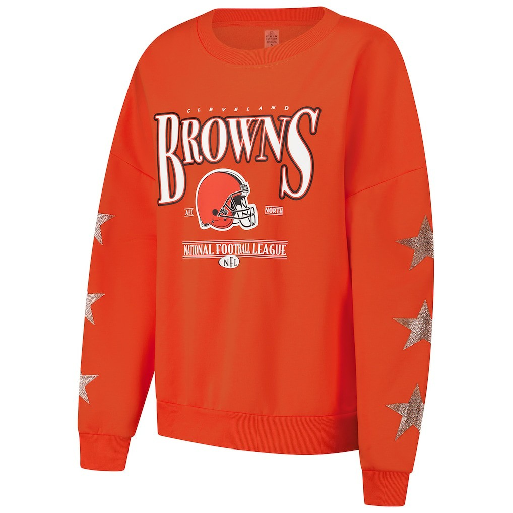 Cleveland Browns Gameday Couture Women's Rhinestone Star Sleeve Settle the Score Oversized Pullover Sweatshirt | NFL Hot