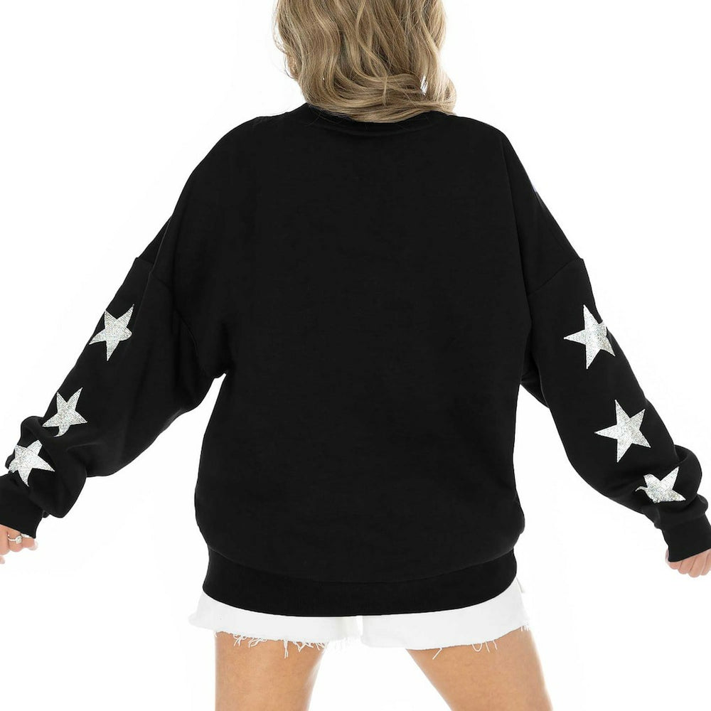 Jacksonville Jaguars Gameday Couture Women's Rhinestone Star Sleeve Settle the Score Oversized Pullover Sweatshirt | NFL US