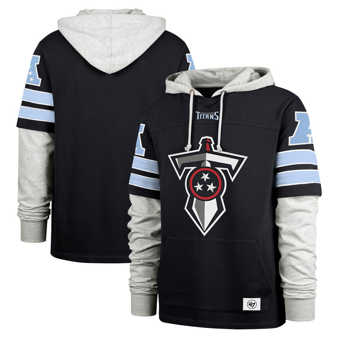 Tennessee Titans '47 Double Header Blitz Cornerback Pullover Hoodie | NFL Online