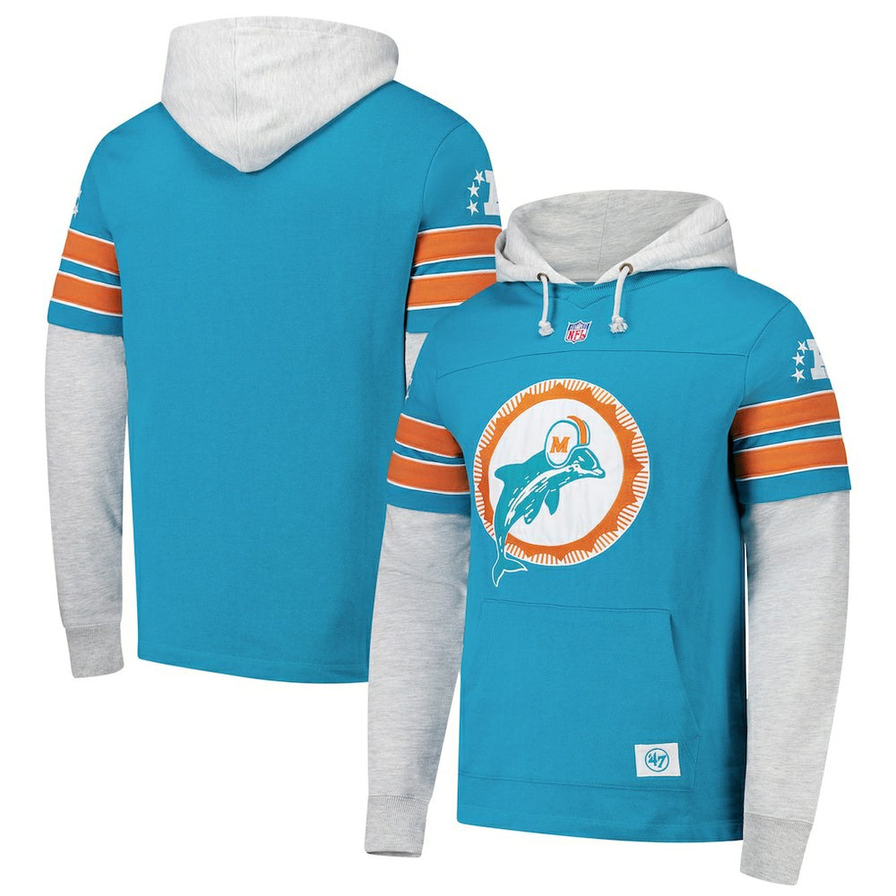 Miami Dolphins '47 Throwback Double Header Blitz Cornerback Hoodie | NFL Discount