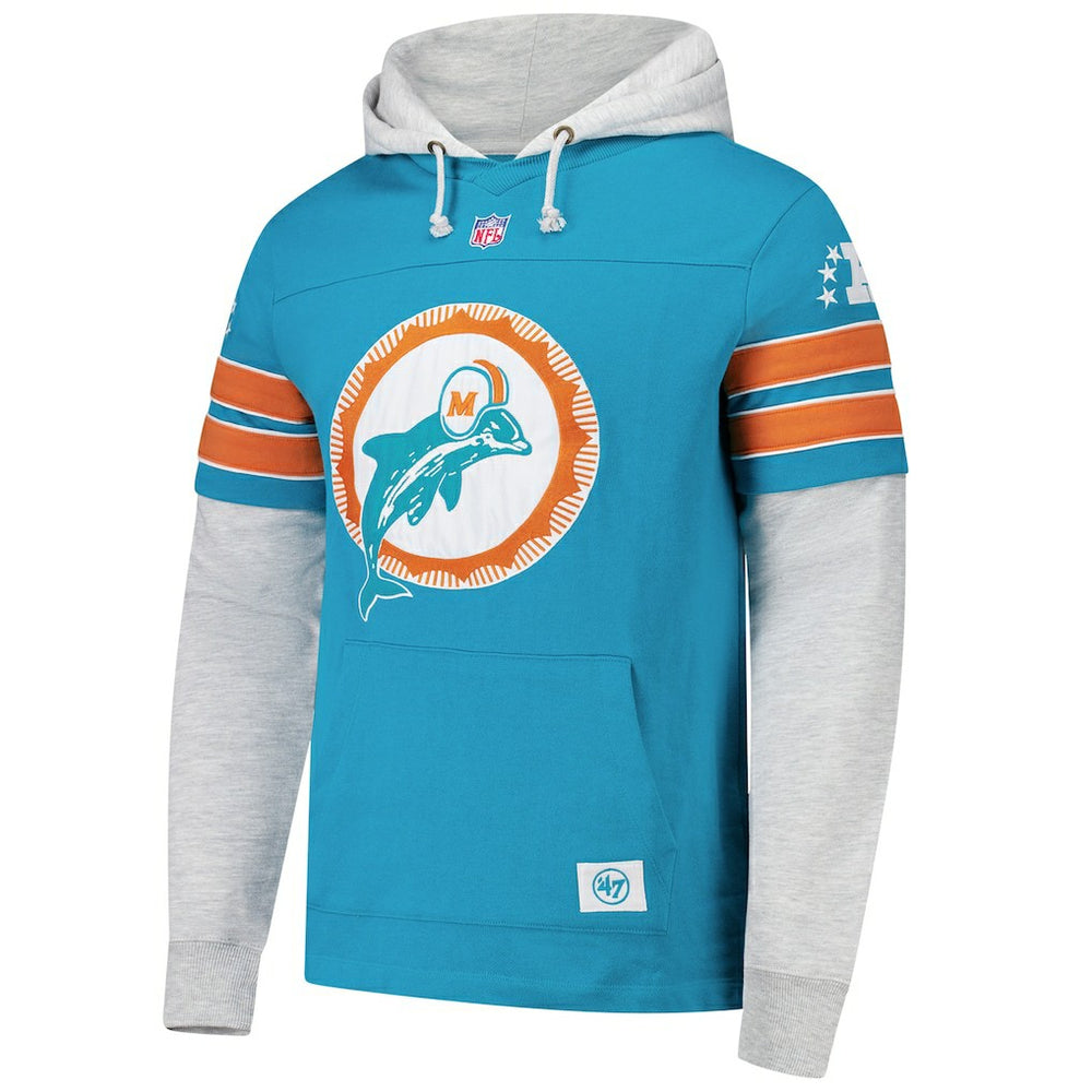 Miami Dolphins '47 Throwback Double Header Blitz Cornerback Hoodie | NFL Discount