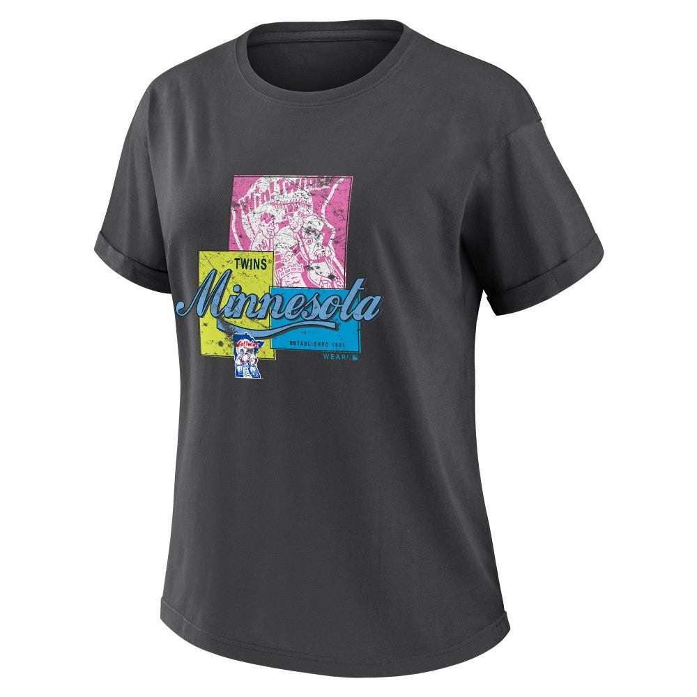 Minnesota Twins WEAR by Erin Andrews Women's Domestic Box Color Boyfriend T-Shirt - MLB T-shirts