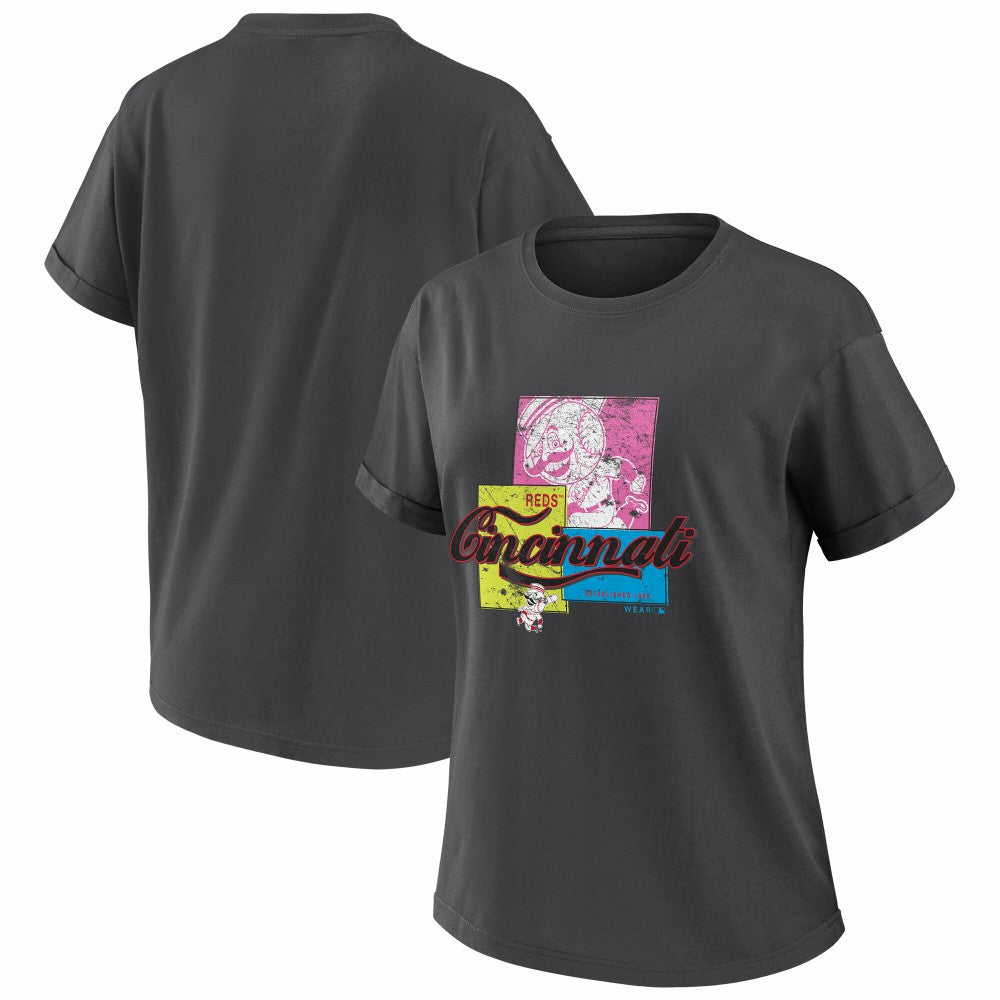 Cincinnati Reds WEAR by Erin Andrews Women's Domestic Box Color Boyfriend T-Shirt - MLB T-shirts