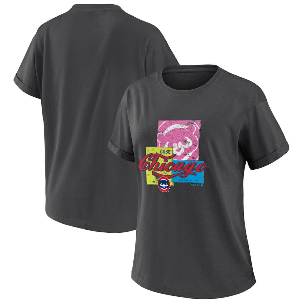 Chicago Cubs WEAR by Erin Andrews Women's Domestic Box Color Boyfriend T-Shirt - MLB T-shirts