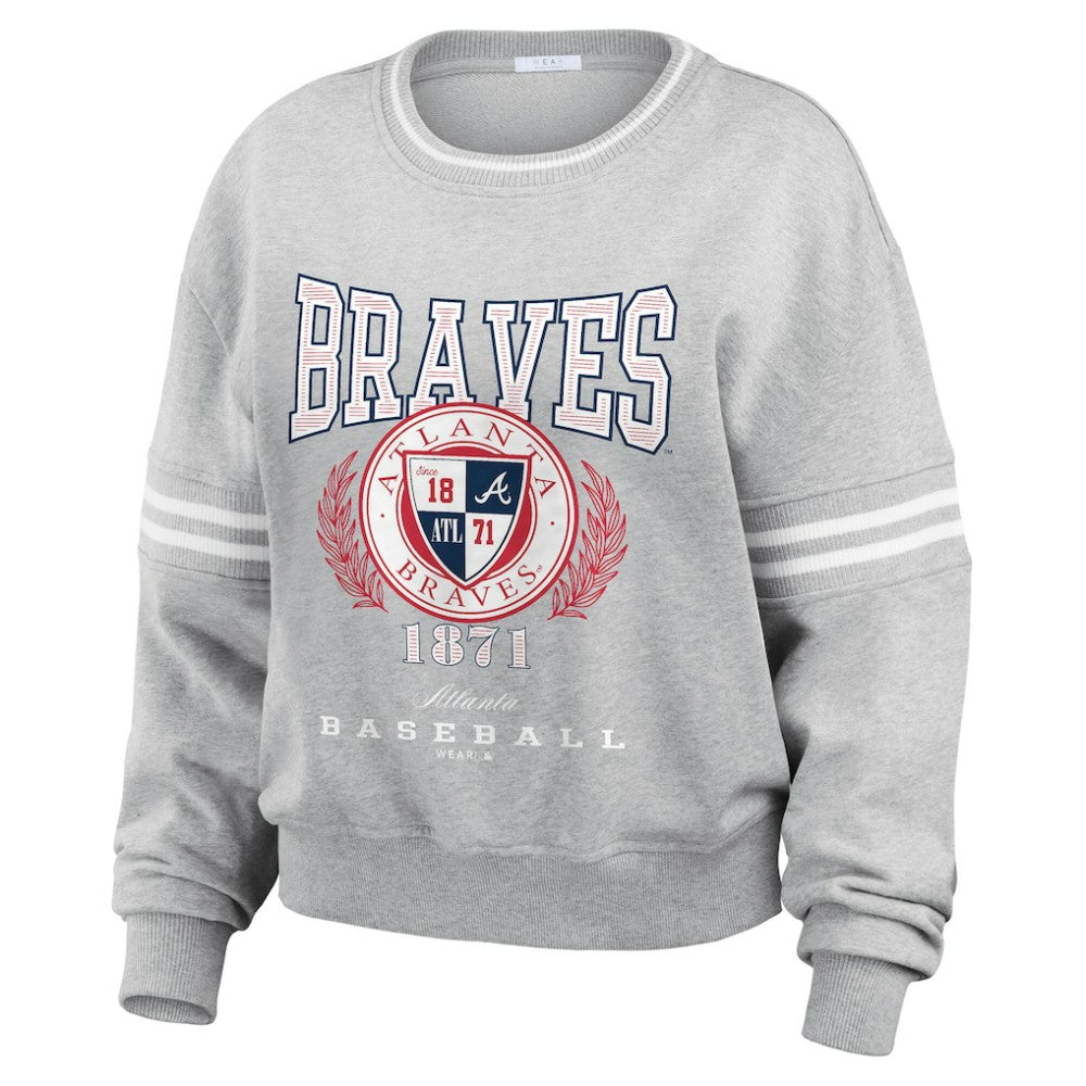 Atlanta Braves WEAR by Erin Andrews Women's Domestic Crest Pullover Sweatshirt - MLB Pullover