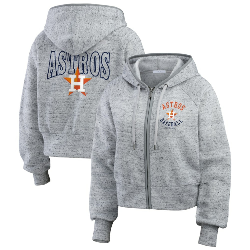 Houston Astros WEAR by Erin Andrews Women's Speckled Fleece Cropped Full-Zip Hoodie - MLB Hoodies