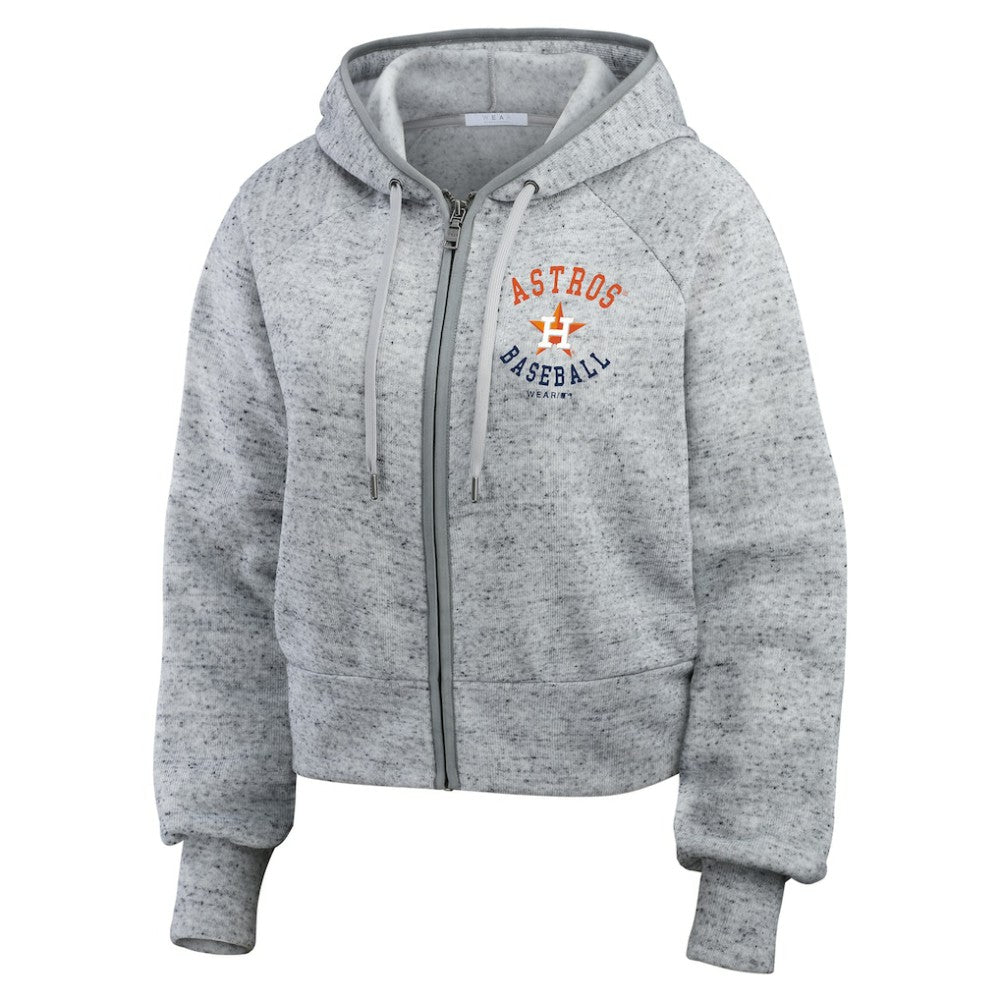 Houston Astros WEAR by Erin Andrews Women's Speckled Fleece Cropped Full-Zip Hoodie - MLB Hoodies