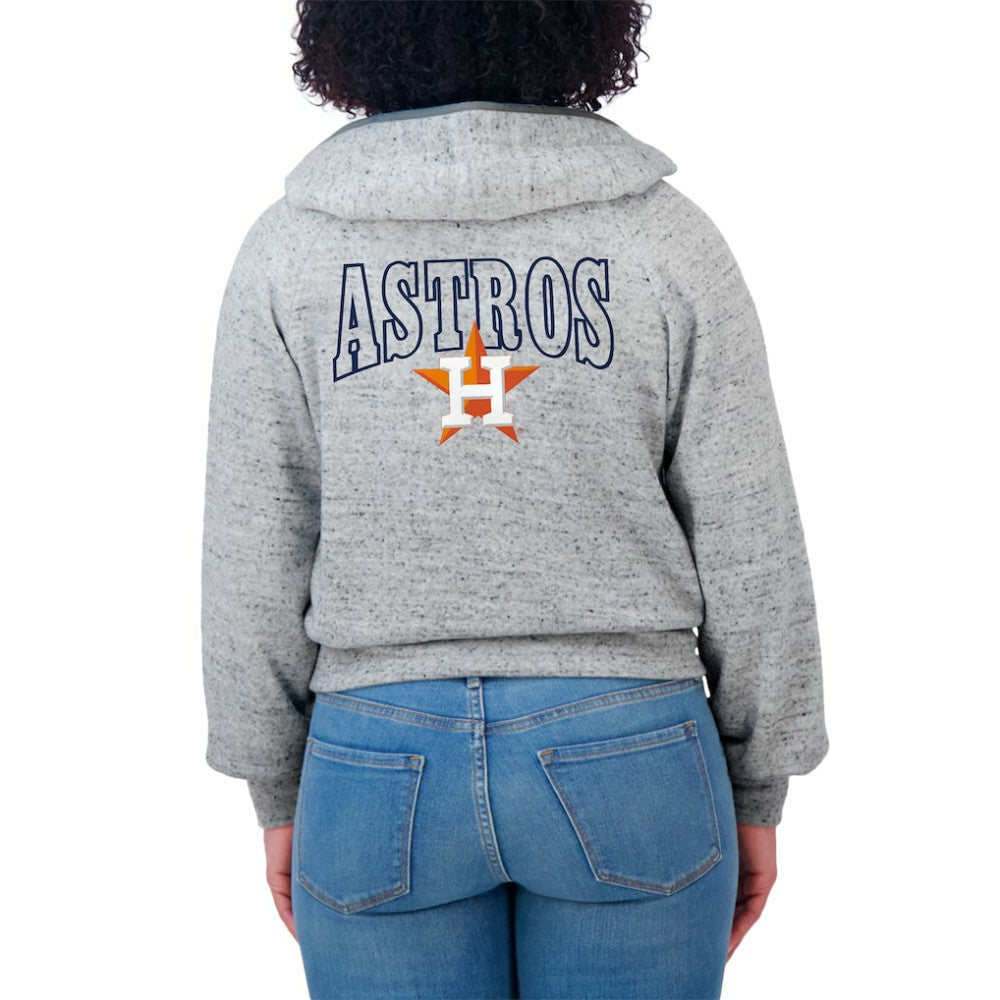 Houston Astros WEAR by Erin Andrews Women's Speckled Fleece Cropped Full-Zip Hoodie - MLB Hoodies