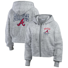 Atlanta Braves WEAR by Erin Andrews Women's Speckled Fleece Cropped Full-Zip Hoodie - MLB Hoodies