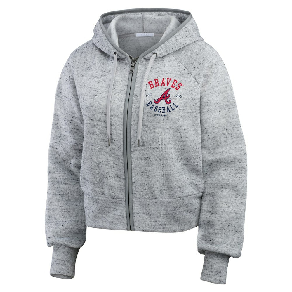 Atlanta Braves WEAR by Erin Andrews Women's Speckled Fleece Cropped Full-Zip Hoodie - MLB Hoodies