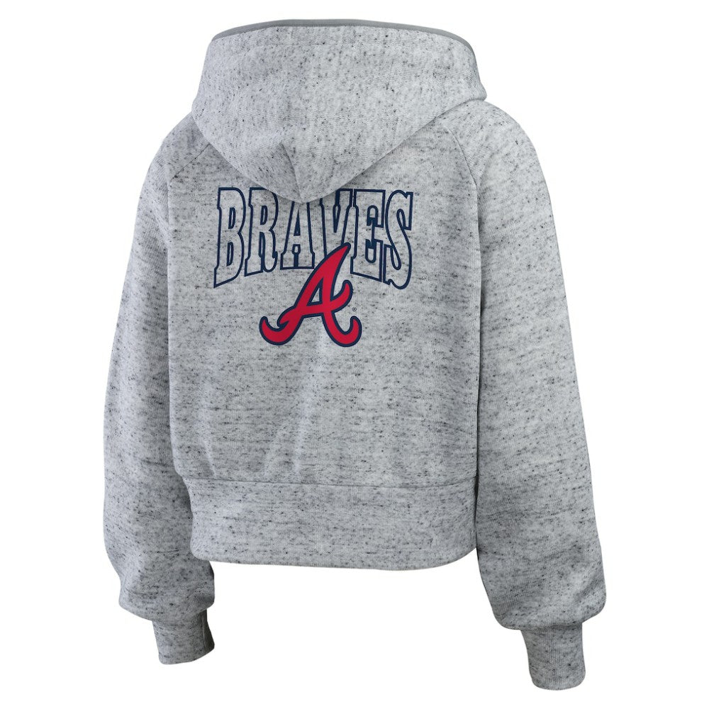 Atlanta Braves WEAR by Erin Andrews Women's Speckled Fleece Cropped Full-Zip Hoodie - MLB Hoodies