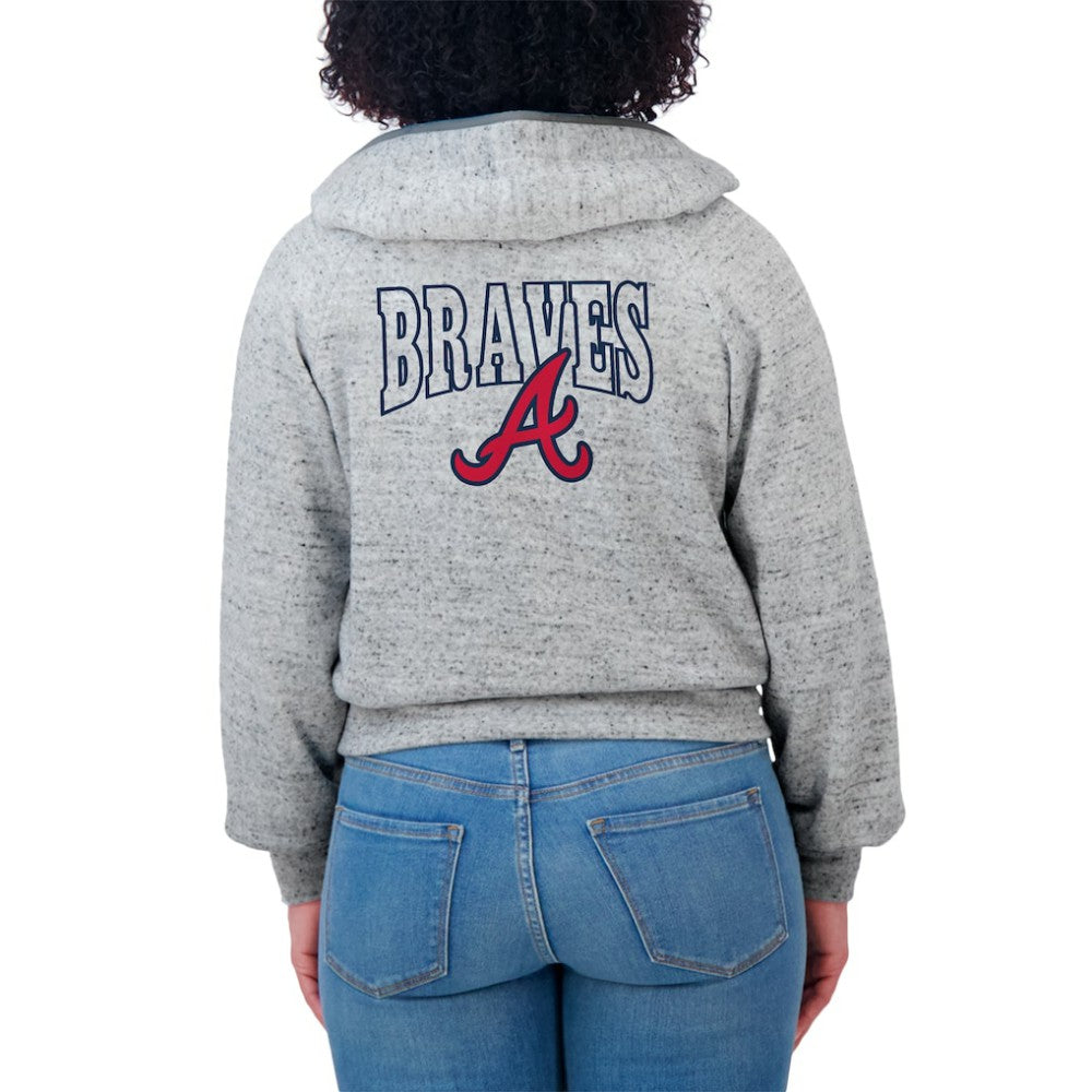Atlanta Braves WEAR by Erin Andrews Women's Speckled Fleece Cropped Full-Zip Hoodie - MLB Hoodies