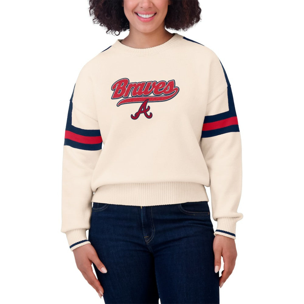 Atlanta Braves WEAR by Erin Andrews Women's Stripe Pullover Sweater - MLB Pullover