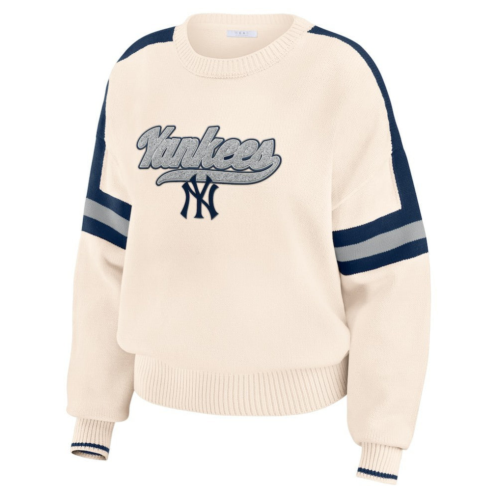 New York Yankees WEAR by Erin Andrews Women's Stripe Pullover Sweater - MLB Pullover