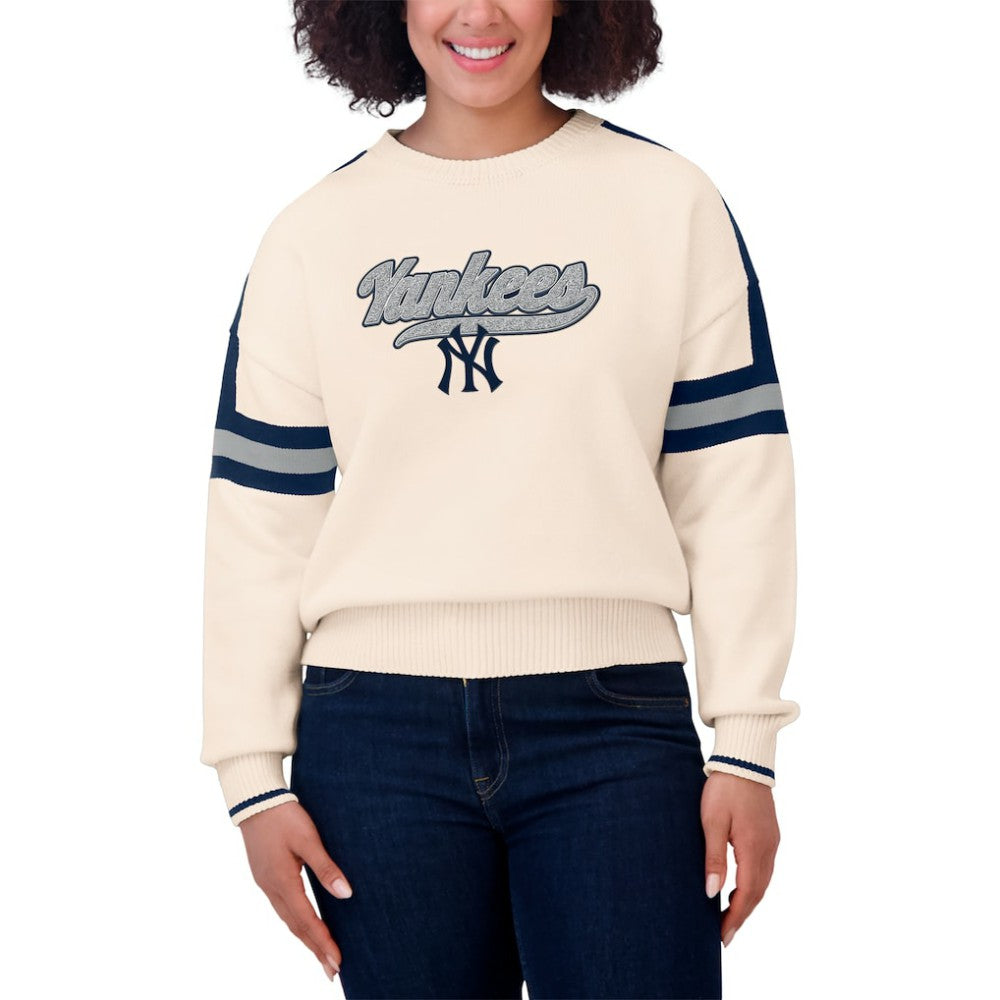 New York Yankees WEAR by Erin Andrews Women's Stripe Pullover Sweater - MLB Pullover