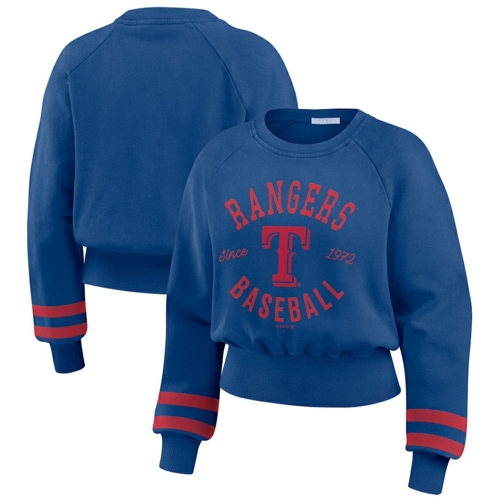 Texas Rangers WEAR by Erin Andrews Women's Vintage Washed Cropped Pullover Sweatshirt - MLB Pullover