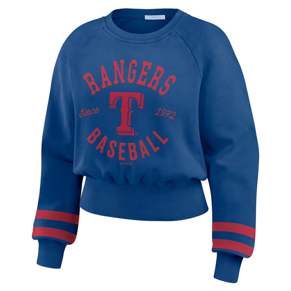Texas Rangers WEAR by Erin Andrews Women's Vintage Washed Cropped Pullover Sweatshirt - MLB Pullover