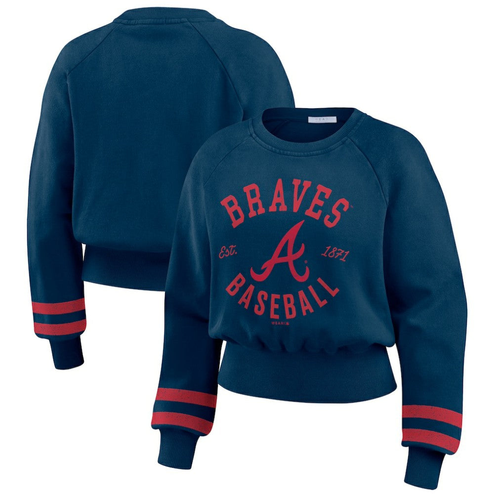 Atlanta Braves WEAR by Erin Andrews Women's Vintage Washed Cropped Pullover Sweatshirt - MLB Pullover