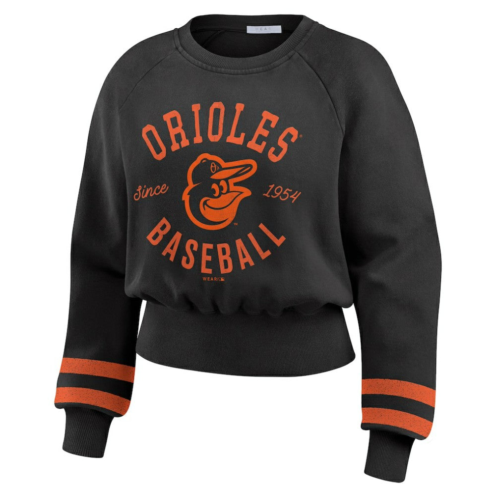 Baltimore Orioles WEAR by Erin Andrews Women's Vintage Washed Cropped Pullover Sweatshirt - MLB Pullover