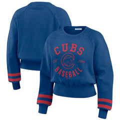 Chicago Cubs WEAR by Erin Andrews Women's Vintage Washed Cropped Pullover Sweatshirt - MLB Pullover