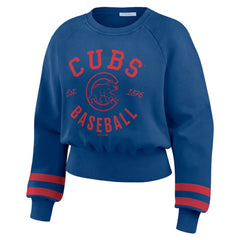 Chicago Cubs WEAR by Erin Andrews Women's Vintage Washed Cropped Pullover Sweatshirt - MLB Pullover