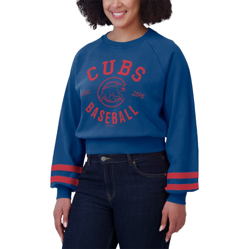 Chicago Cubs WEAR by Erin Andrews Women's Vintage Washed Cropped Pullover Sweatshirt - MLB Pullover