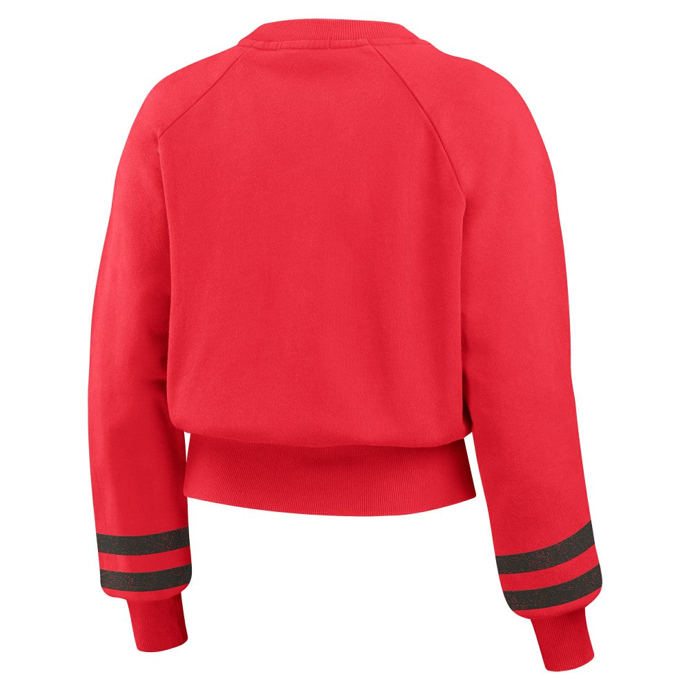 Cincinnati Reds WEAR by Erin Andrews Women's Vintage Washed Cropped Pullover Sweatshirt - MLB Pullover