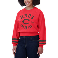 Cincinnati Reds WEAR by Erin Andrews Women's Vintage Washed Cropped Pullover Sweatshirt - MLB Pullover
