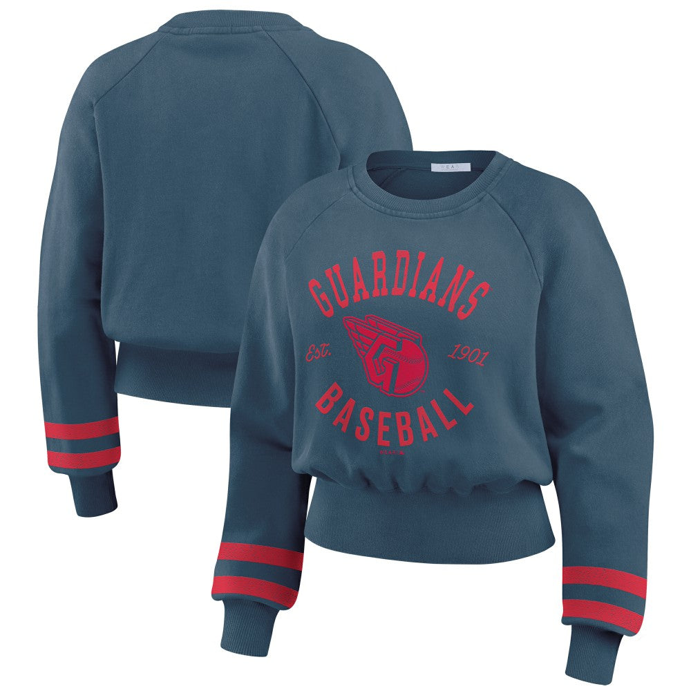 Cleveland Guardians WEAR by Erin Andrews Women's Vintage Washed Cropped Pullover Sweatshirt - MLB Pullover